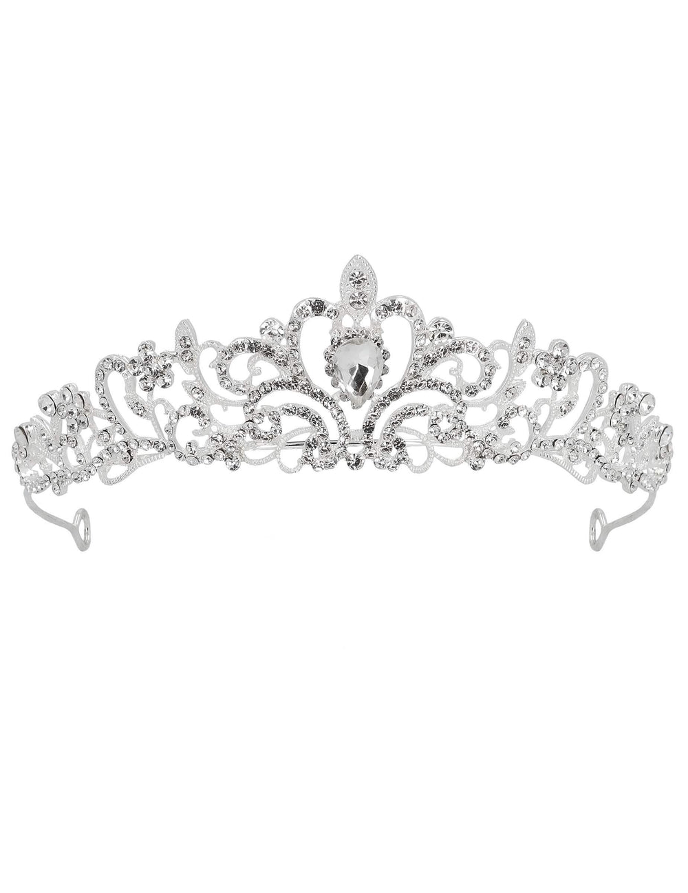 Vue de face de la tiare princesse métallique à strass