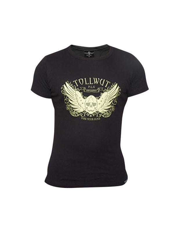 T-shirt Tollwut Street Wear 'BREAKOUT' pour homme noir avec motif tête de mort ailée