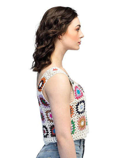 Dámsky hippie kvetinový háčkovaný top pre dospelých 
