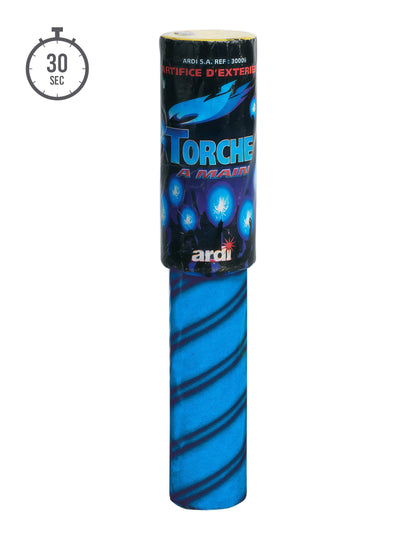 Vue de face de la torche à main à mèche pour supporter bleue 30 secondes