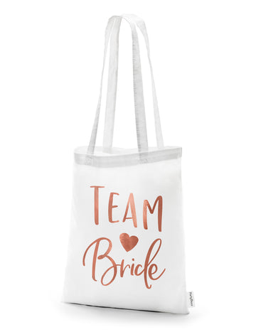 Tote bag Team Bride pre ženy biely a ružovo-zlatý