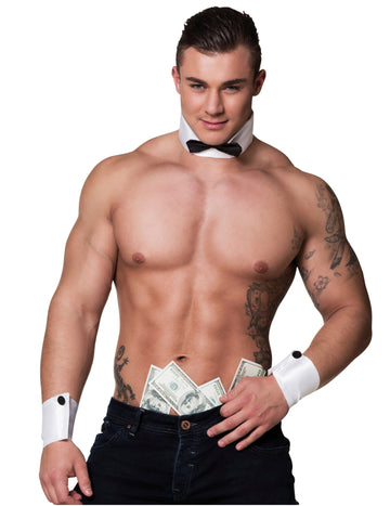 Tour de cou et manchettes strip teaser sexy pour homme blancs et noirs