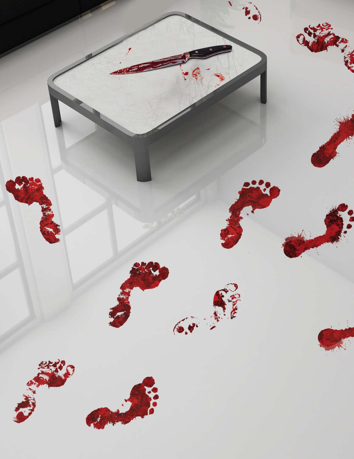 Traces de pieds sanglantes adhésives pour décoration d'Halloween rouge