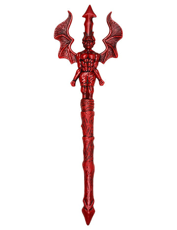 Červený plastový diablov trojzubec pre dospelých s vyrezávaným dizajnom