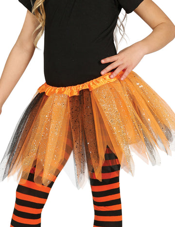 Tutu Two -Tone Black and Orange s dievčenskými flitrami