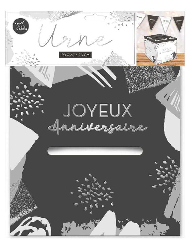 Détail de la face avant de l'urne en carton Joyeux anniversaire
