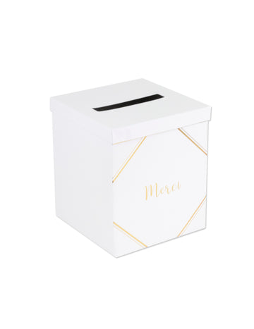 Bielo-zlatá kartónová ďakovná krabička, 21 x 25 cm na svadbu