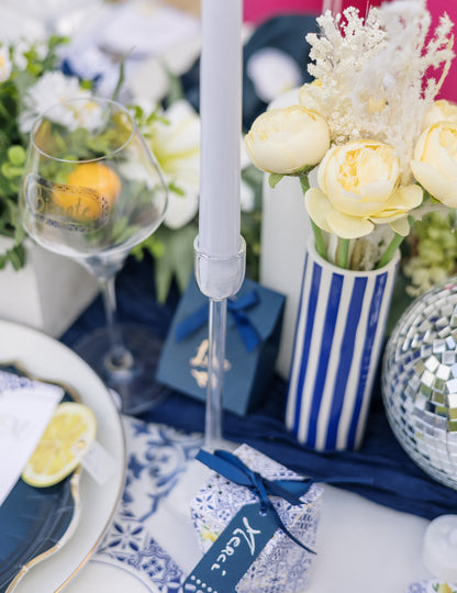 Décoration de table du vase en céramique pour décoration de fête bleu roi et blanc à rayures