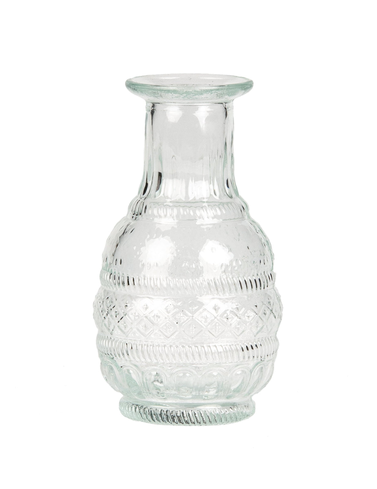 Vase style bohème pour décoration en verre transparent gravure ancienne