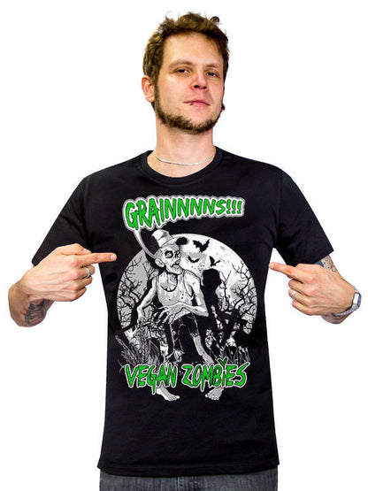 T-shirt Vegan Zombies pour adulte noir avec motif vert et blanc
