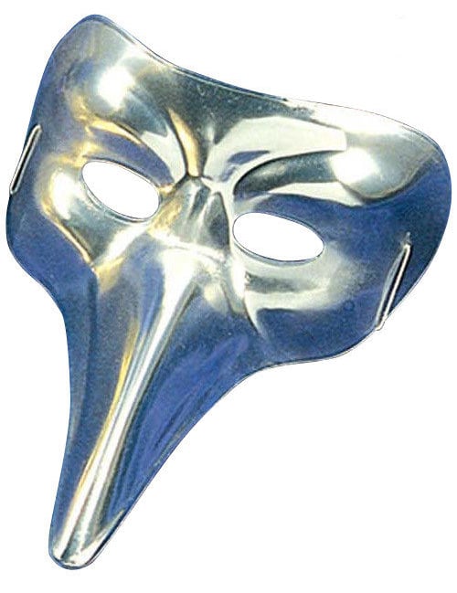 Masque vénitien long nez pour adulte argenté