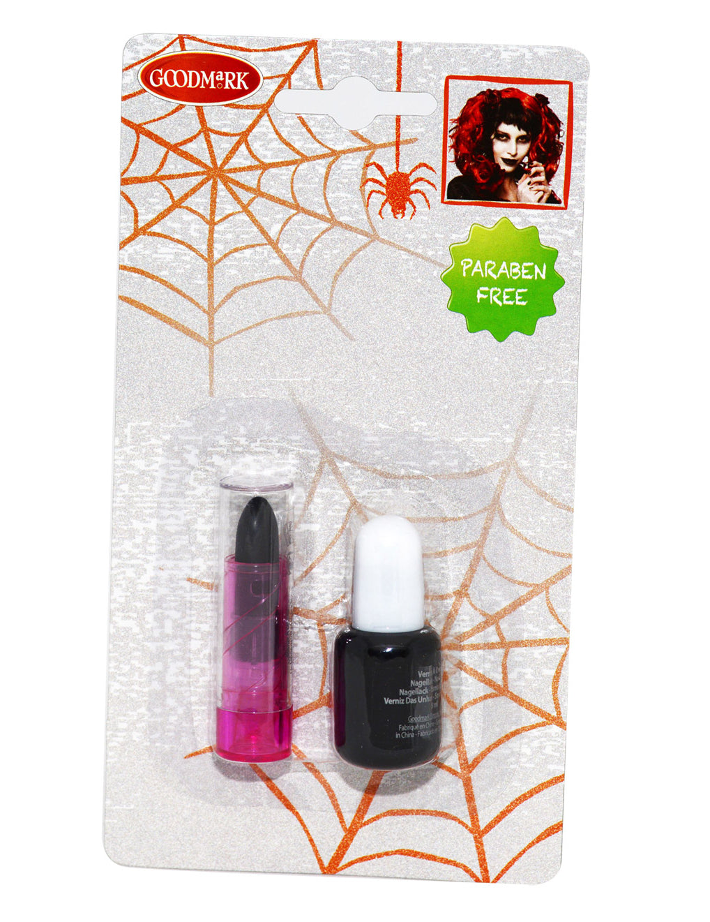 Vue de l'emballage du vernis et rouge à lèvres halloween pour adulte
