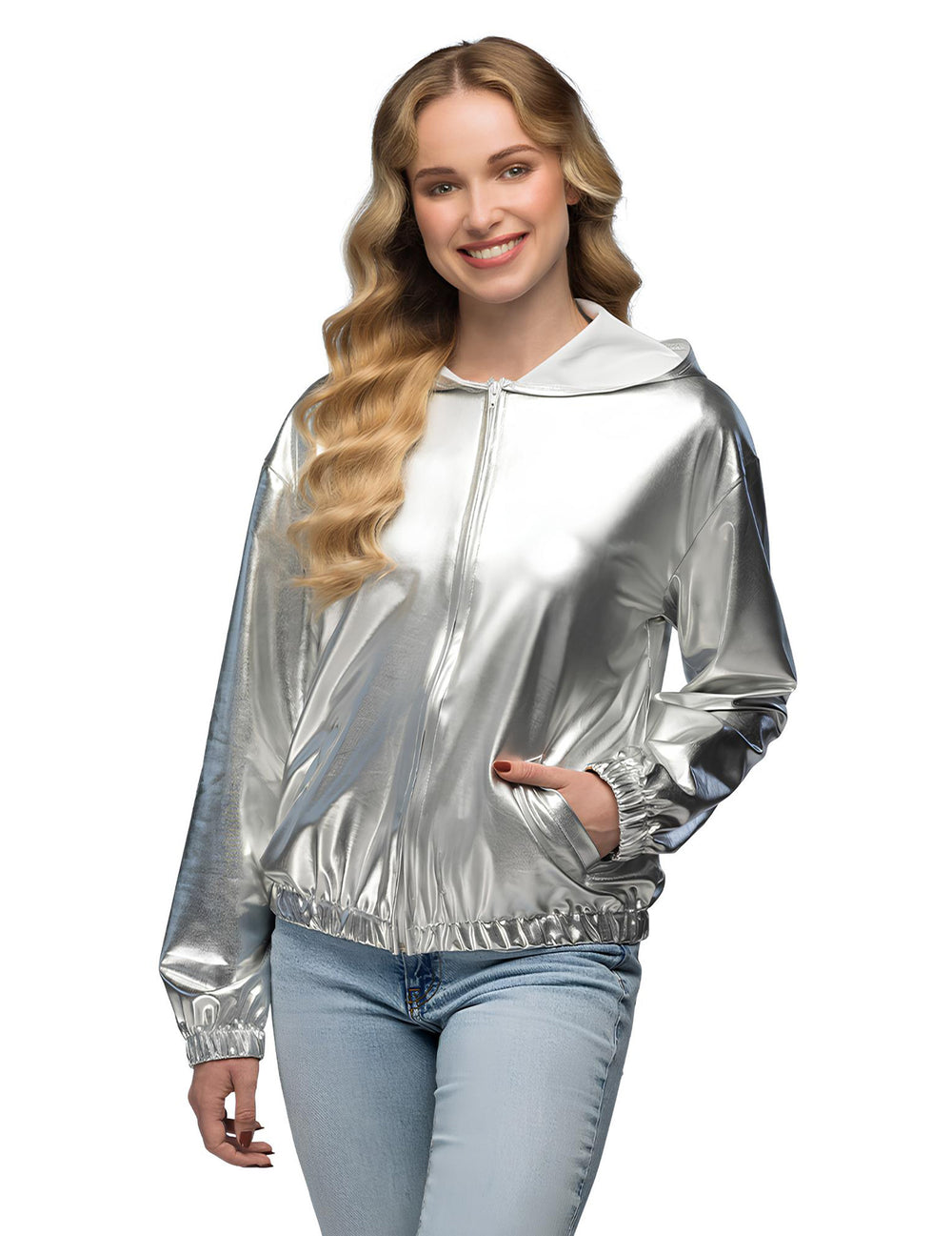 Veste à capuche métallique pour adulte argentée