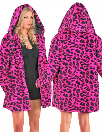Veste à capuche léopard rose adulte