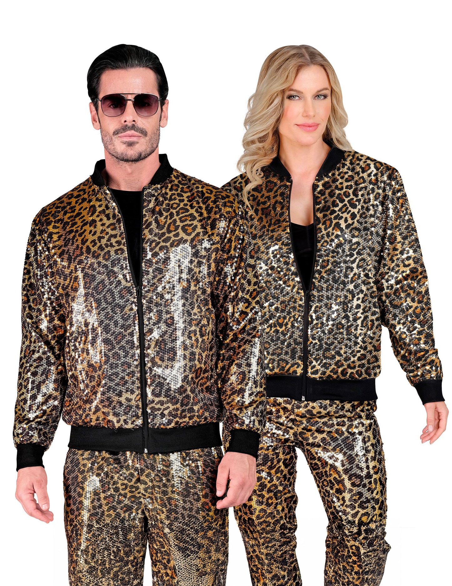 Dospelá leopardová flitrová bunda