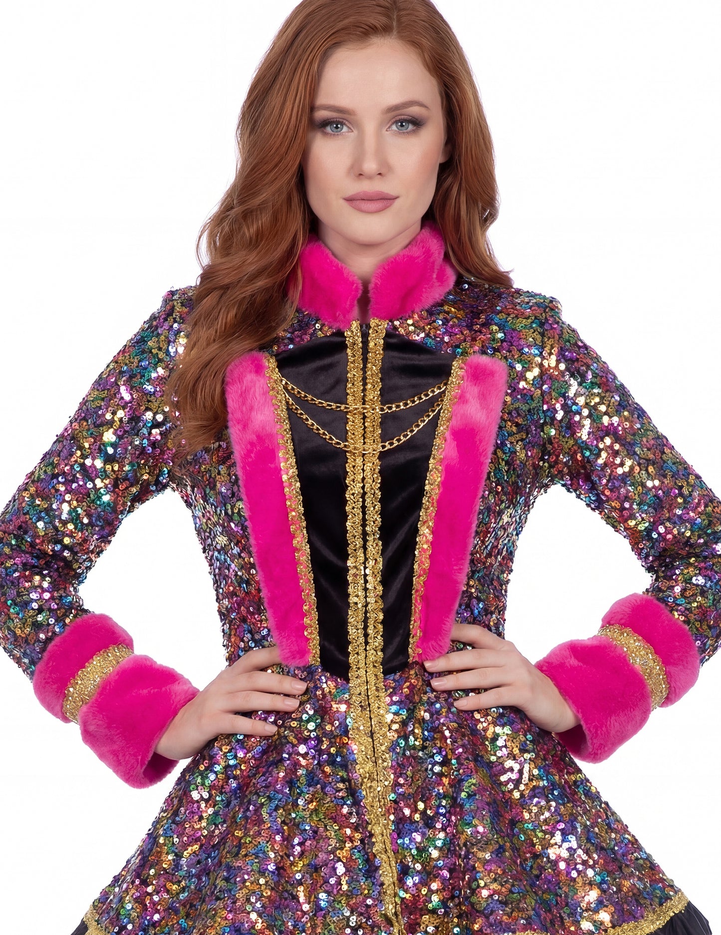 Luxusná dámska viacfarebná flitrovaná bunda