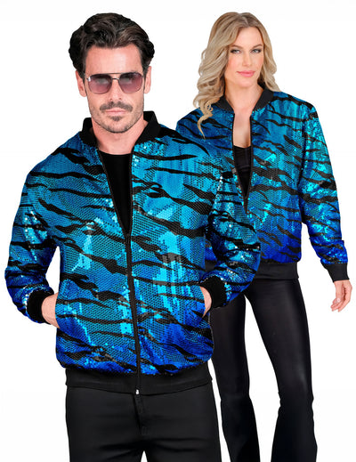 Veste à sequins vague bleue pour adulte bleu et noir scintillante