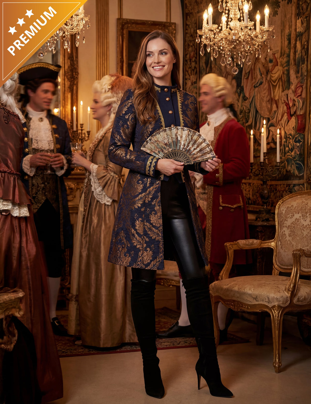 Veste baroque brodée luxe pour femme bleue et or