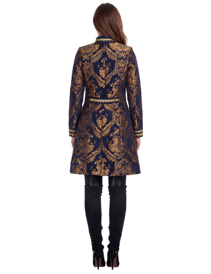 Dámska luxusná vyšívaná baroková bunda v modrej farbe