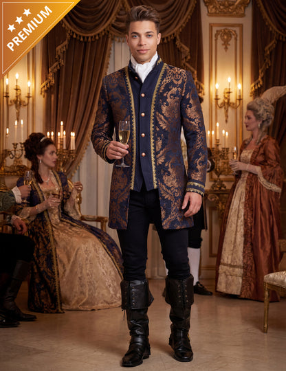 Pánske luxusné vyšívané barokové sako v modrej farbe