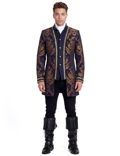 Pánske luxusné vyšívané barokové sako v modrej farbe