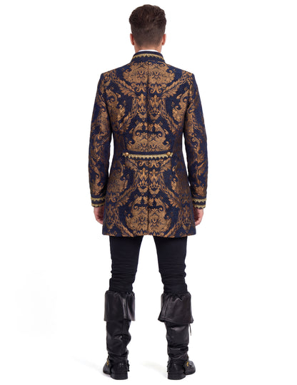 Pánske luxusné vyšívané barokové sako v modrej farbe