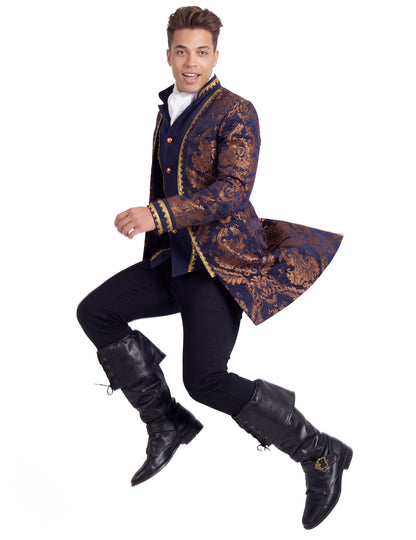 Pánske luxusné vyšívané barokové sako v modrej farbe