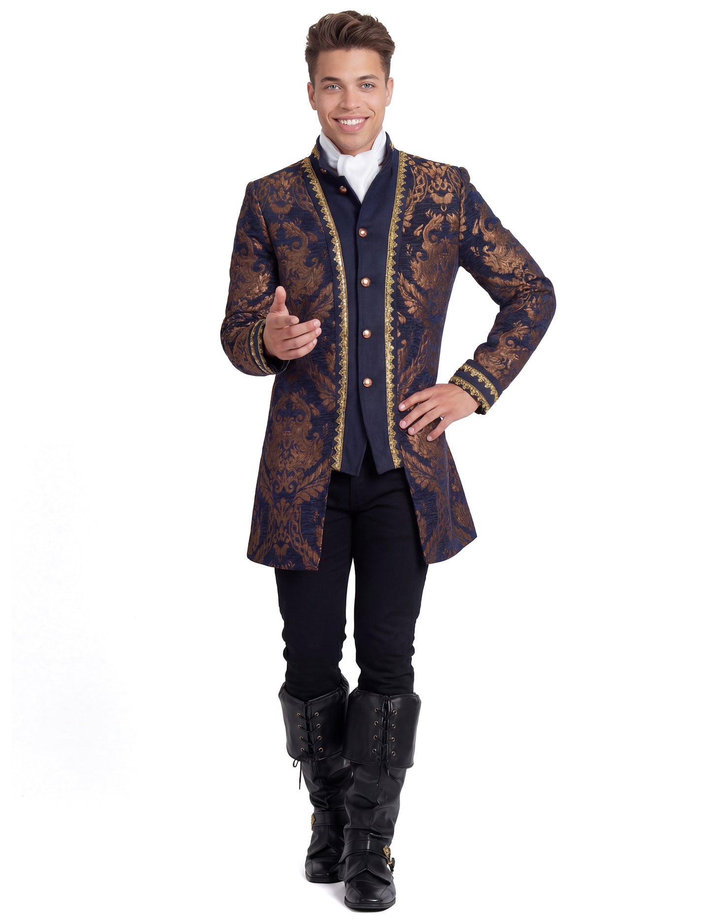 Pánske luxusné vyšívané barokové sako v modrej farbe