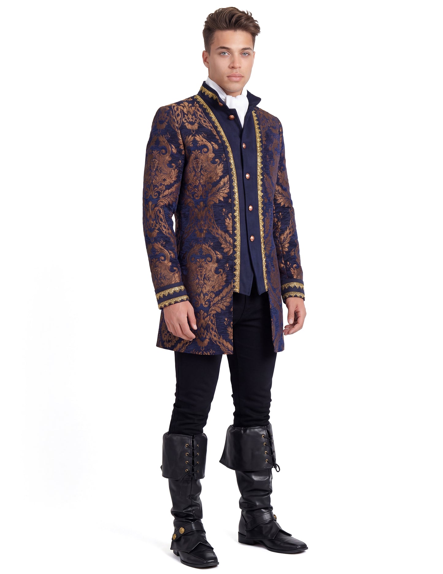 Pánske luxusné vyšívané barokové sako v modrej farbe