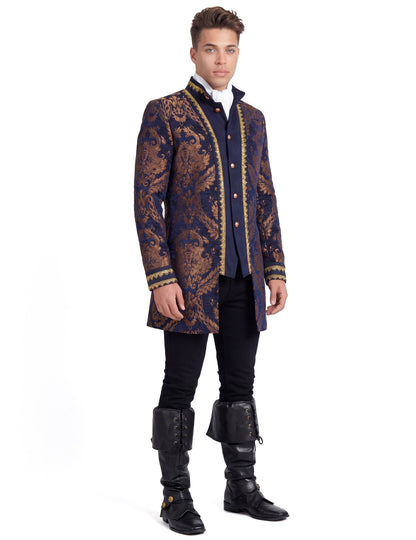 Pánske luxusné vyšívané barokové sako v modrej farbe