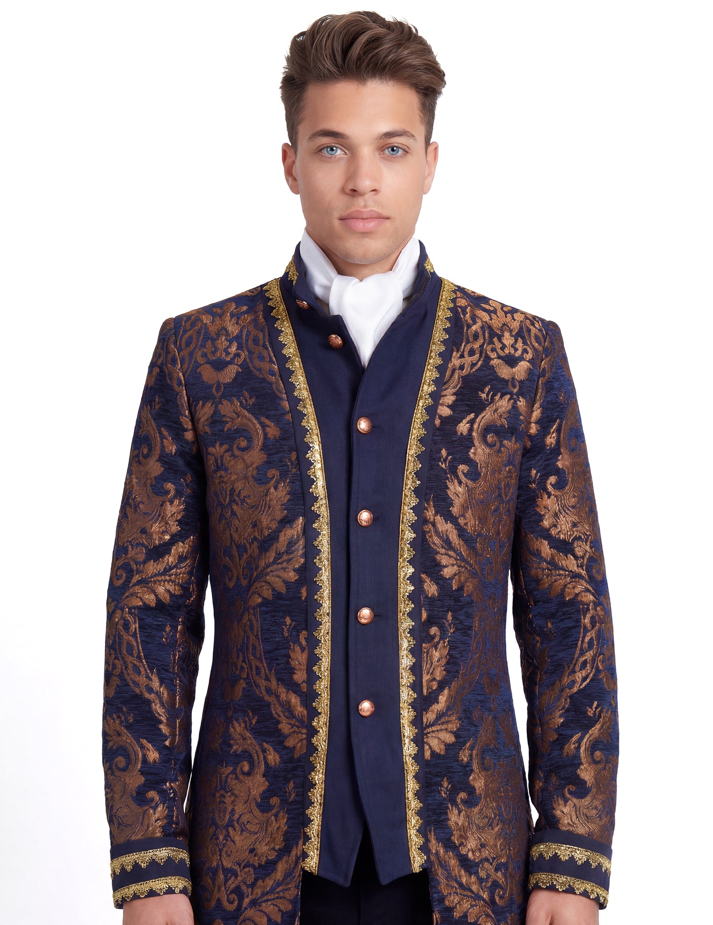 Pánske luxusné vyšívané barokové sako v modrej farbe