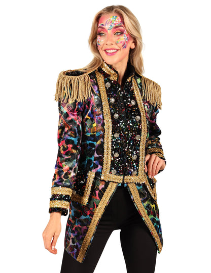 Vue de face du buste de la veste de carnaval haut de gamme pour femme couleurs fluo