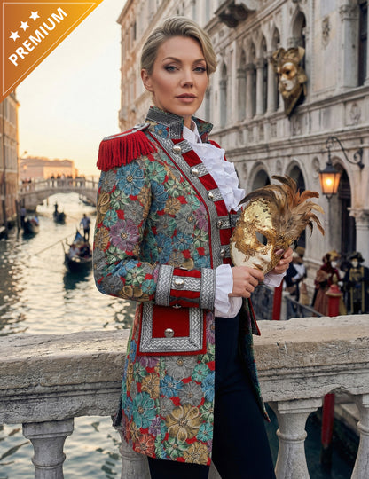 Luxusná dámska karnevalová bunda s kvetinovou potlačou