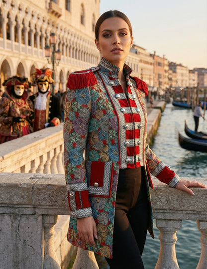 Luxusná dámska karnevalová bunda s kvetinovou potlačou