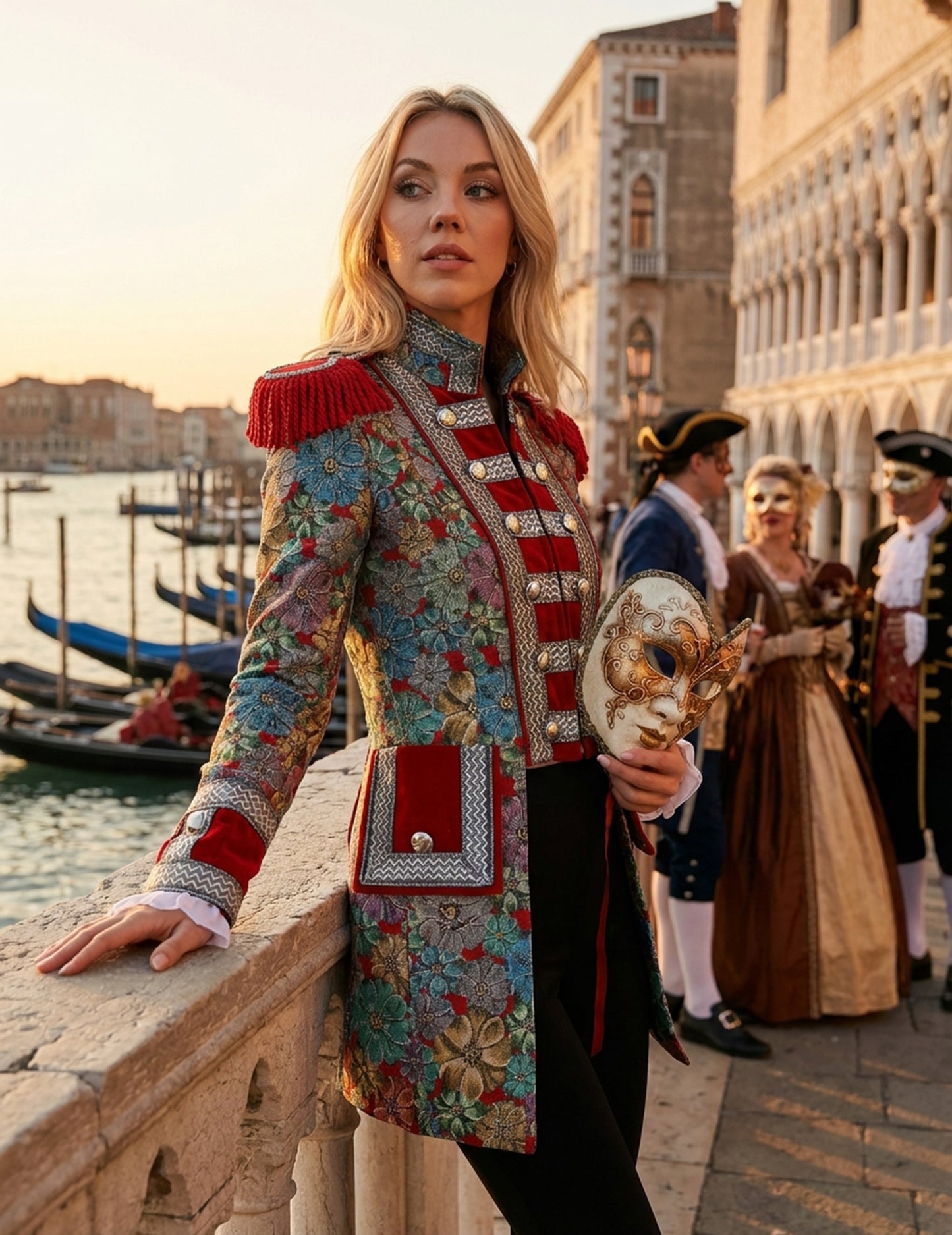 Luxusná dámska karnevalová bunda s kvetinovou potlačou