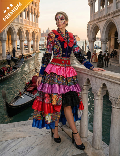 Luxusná viacfarebná dámska karnevalová bunda v štýle Fiesta Carnival