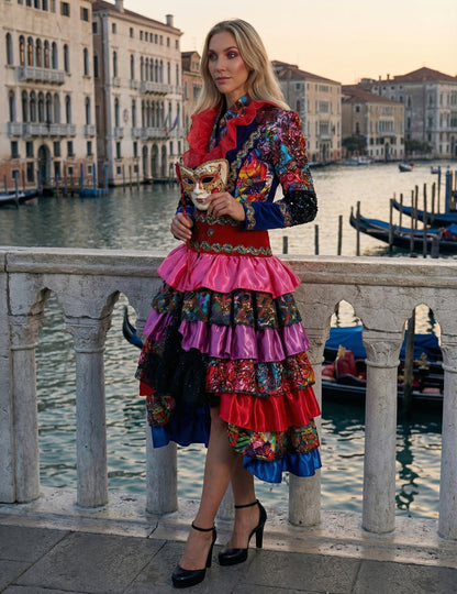 Luxusná viacfarebná dámska karnevalová bunda v štýle Fiesta Carnival