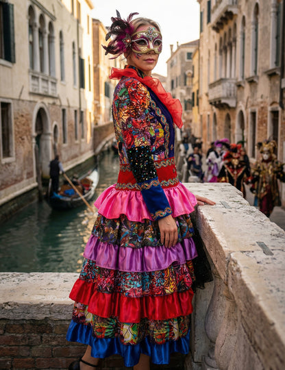 Luxusná viacfarebná dámska karnevalová bunda v štýle Fiesta Carnival