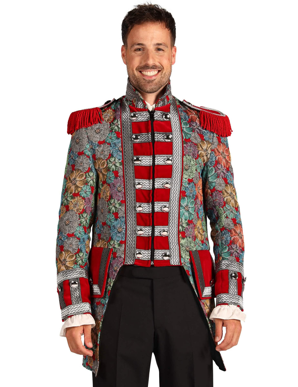 Vue de face de la veste de carnaval homme motif floral haut de gamme