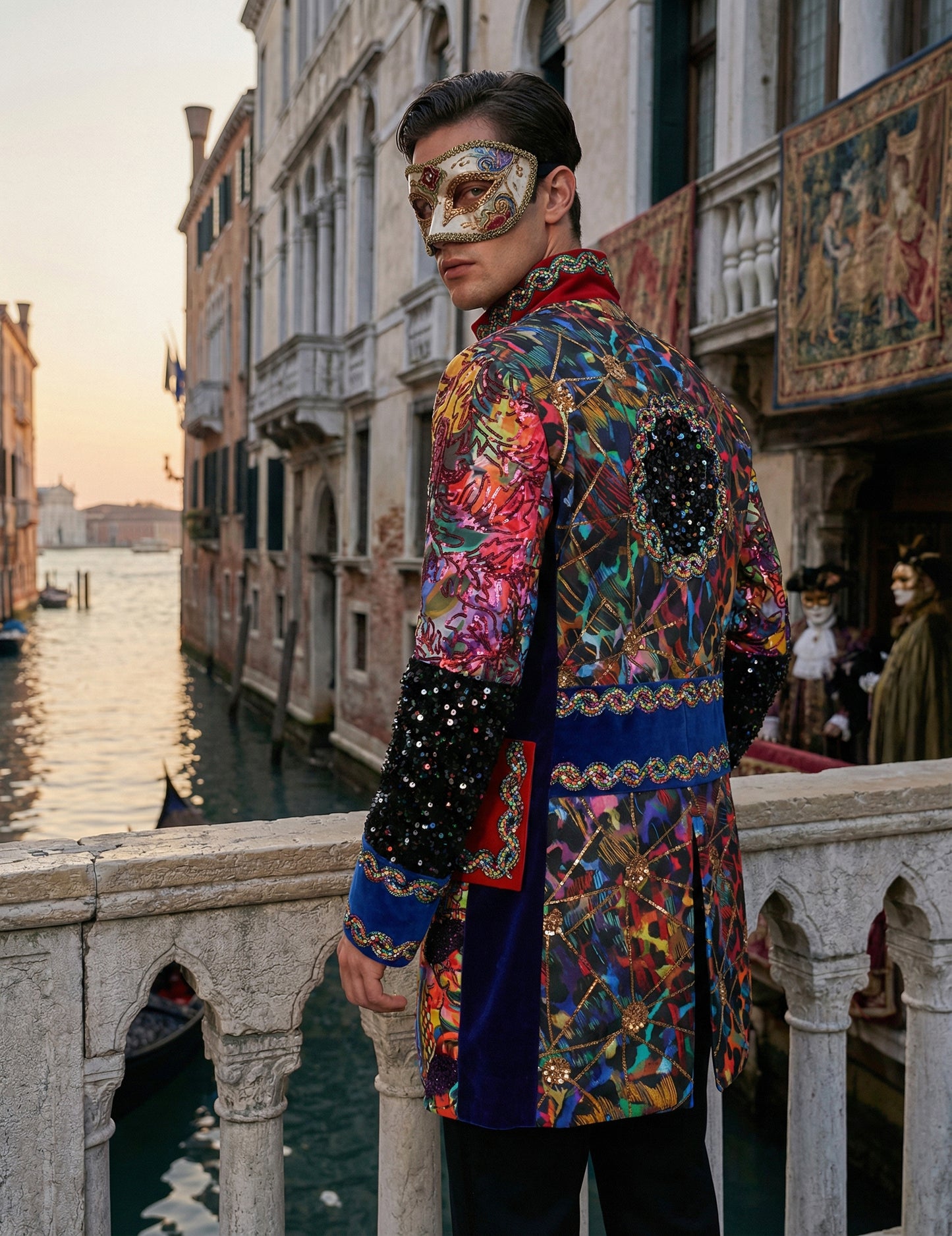 Luxusná viacfarebná pánska karnevalová bunda v štýle Fiesta Carnival