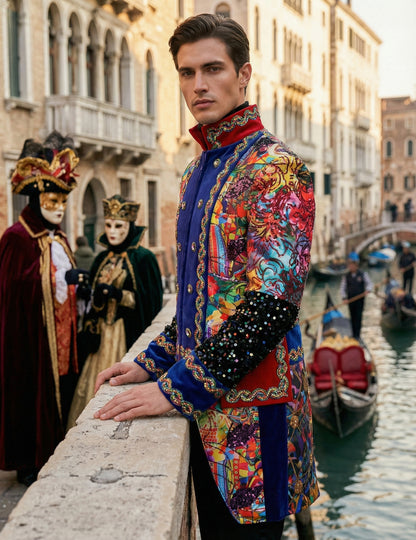 Luxusná viacfarebná pánska karnevalová bunda v štýle Fiesta Carnival