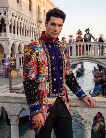 Luxusná viacfarebná pánska karnevalová bunda v štýle Fiesta Carnival