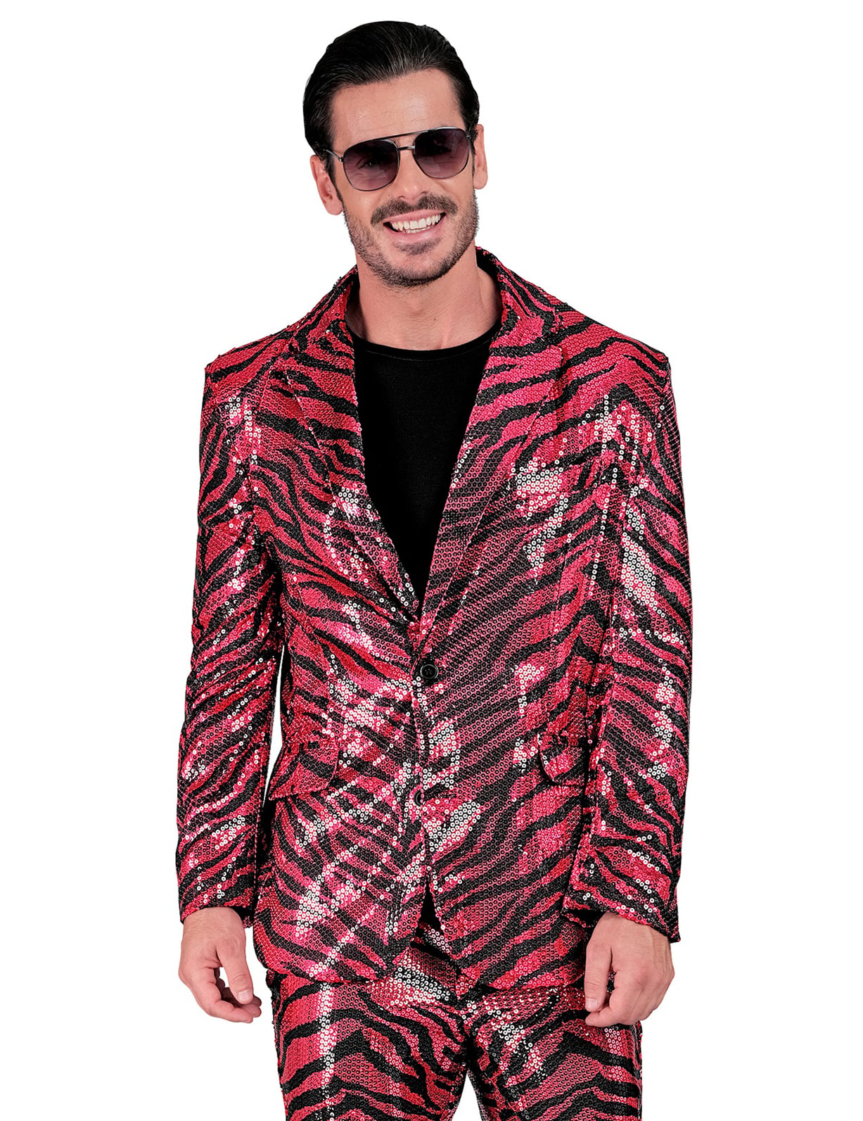 Gros plan sur les sequins de la veste de costume à sequins zébrée