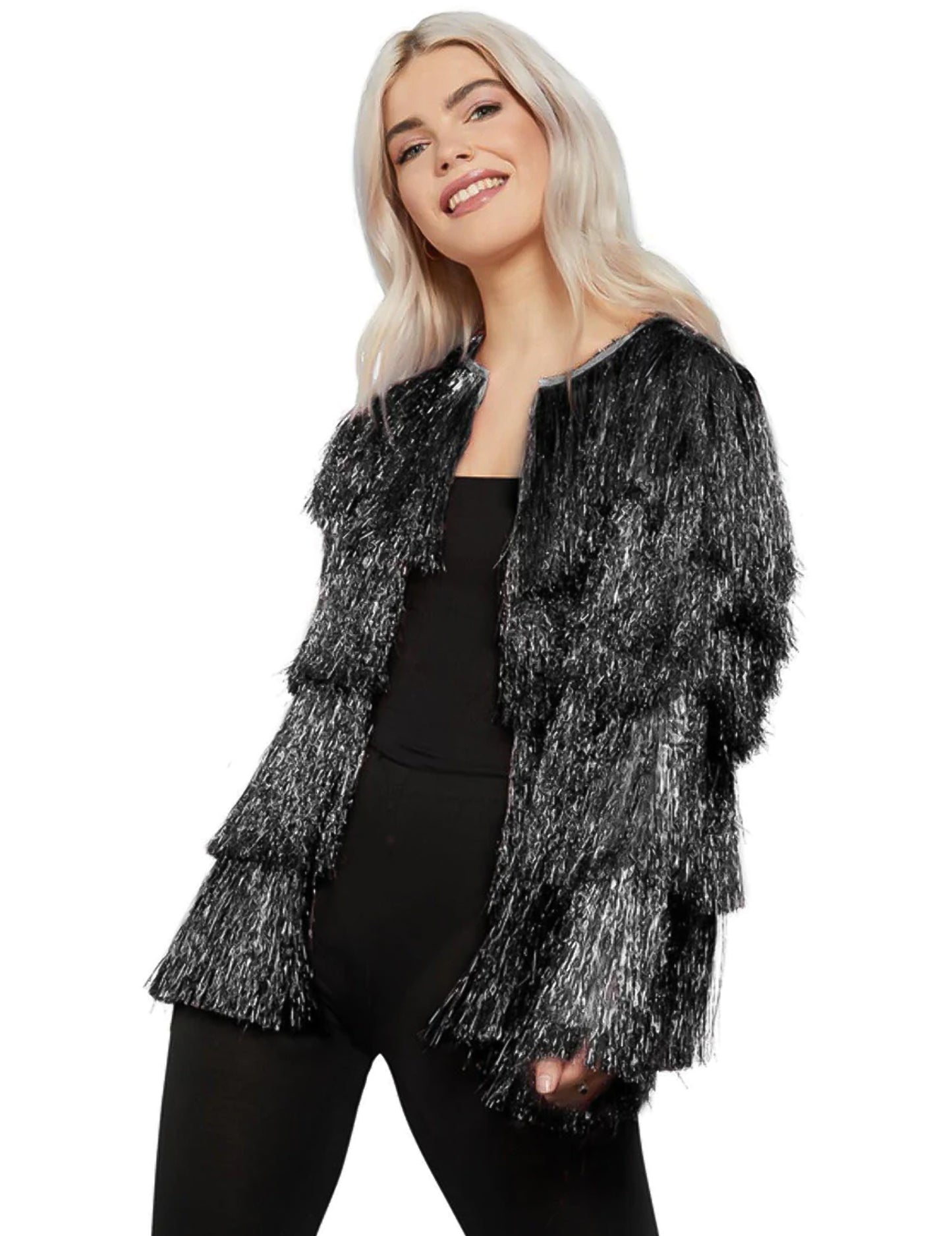 Čierna festivalová bunda s strapcami 