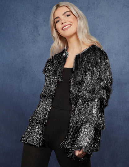 Čierna festivalová bunda s strapcami 