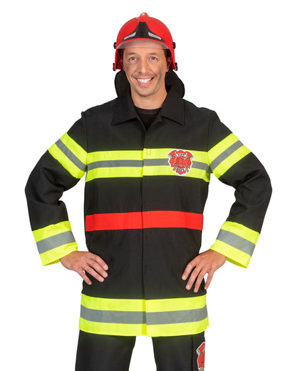 Veste de pompier pour adulte noire à bandes réfléchissantes jaunes et rouges