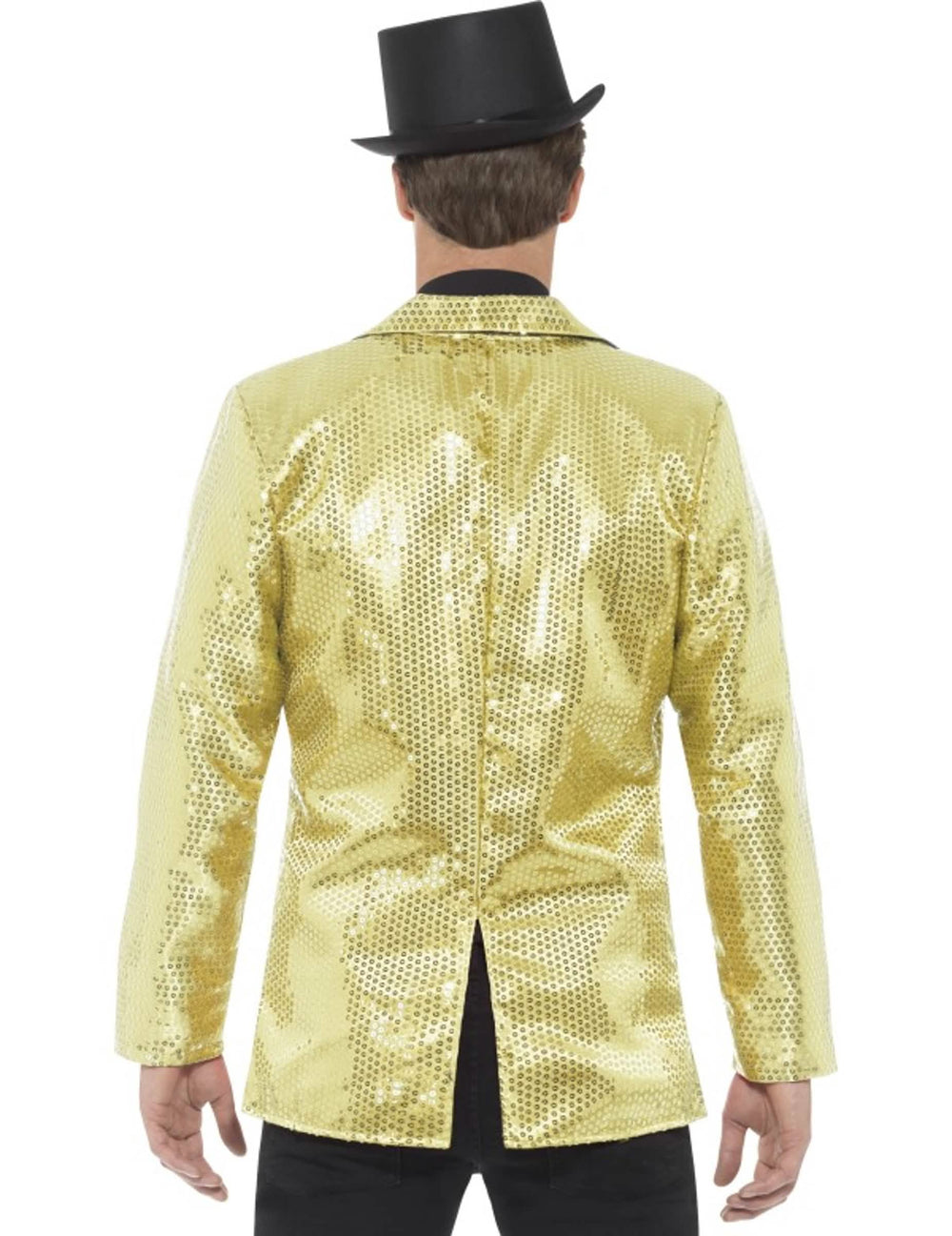 Pohľad zozadu na disco bundu pre muž zlatej farby s flitrami luxus