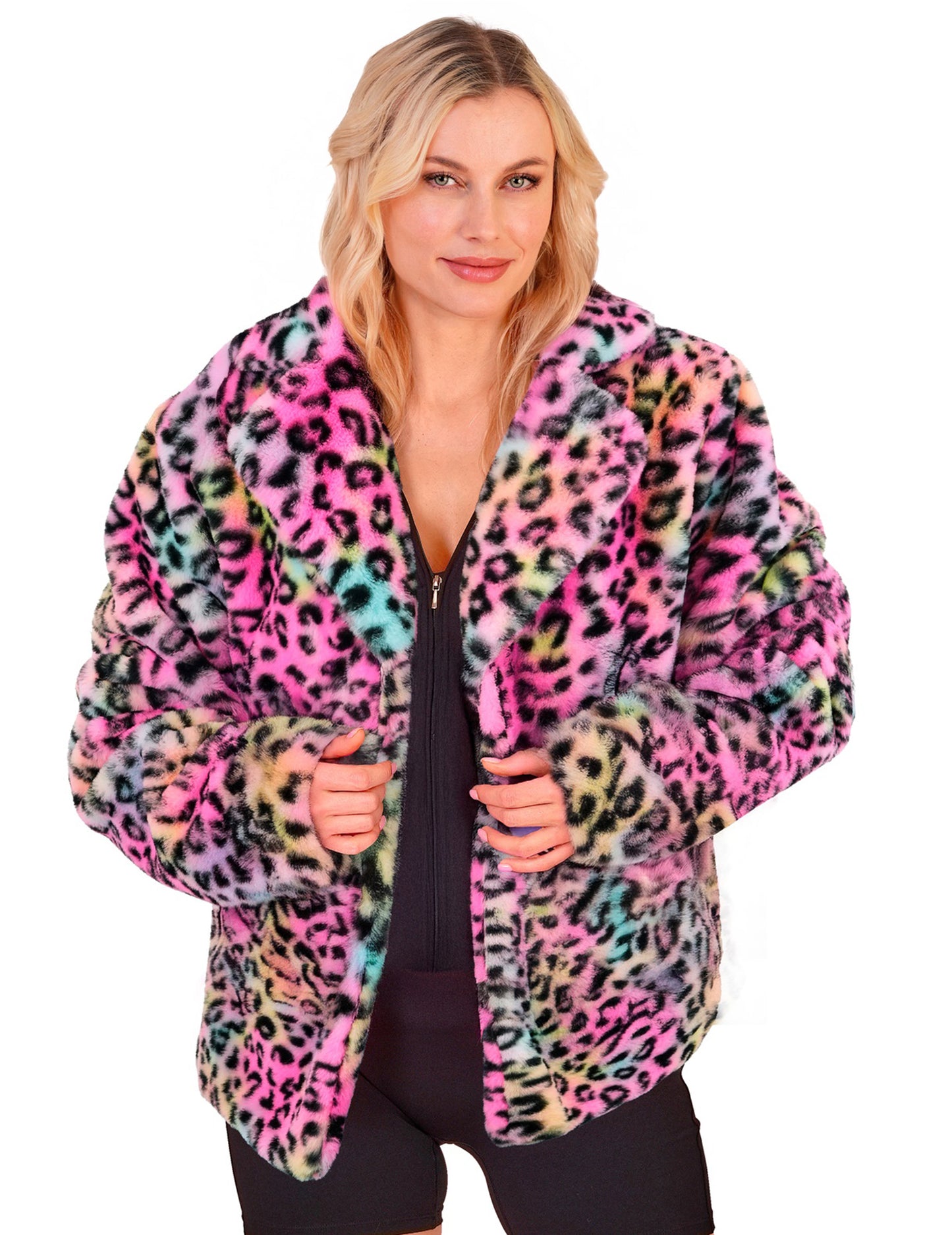 Dámska plyšová bunda leopard multicolor 