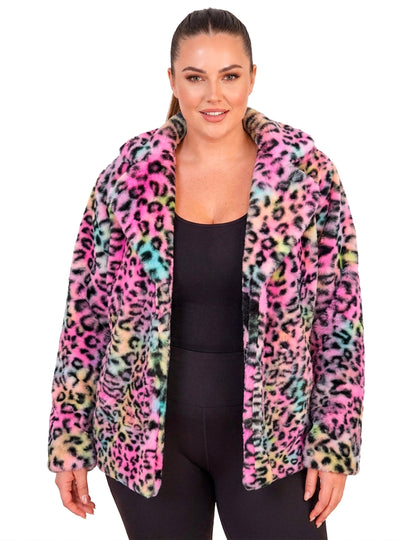 Dámska plyšová bunda leopard multicolor 