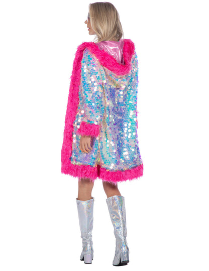 Luxusná dámska dlhá bunda s holografickými flitrami